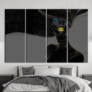 Impression sur toile Golden Lips - Art moderne de femme africaine, 4P : encadré - Product Image 1