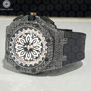 Men's Luxury Stainless Steel Mechanical Watch Round Analog Dial Sapphire Crystal Diamond Accents Rubber Band <b>Chronograph</b> - Product Image 3
