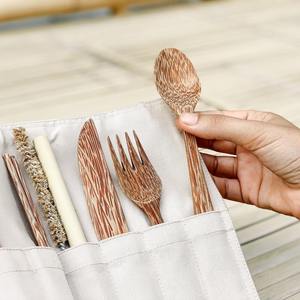 Top pick ustensiles de camping de haute qualité ensemble de couverts de noix de coco avec pochette ustensile de coco pour les aventures de voyage - Product Image 6