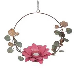 Trendy Christmas <b>Wall</b> Hanging Iron <b>Candle</b> Wreath Handmade Round Flower Leaf Wreath <b>Candle</b> <b>Holder</b> Home Holiday Decor - Product Image 4