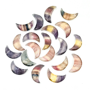 Multi Fluorite Faceted Crescent <b>Moon</b> Shape Gemstone for Jewelry Making, Loose Hand Carved Fluorite Carving Briolette Beads, 16mm - Product Image 5