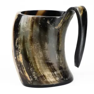 Taza de jarra de cerveza de cuerno de búfalo vikingo hecha a mano más vendida, taza de bebida de cerveza Medieval pulida Natural Premium para fiesta - Product Image 3