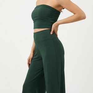 Women Premium Stretch <b>Yoga</b> Outfit Women Ribbed Sports <b>Flared</b> <b>Leggings</b> Set Women Comfortable <b>Yoga</b> Top and Wide Leg pant sets - Product Image 4