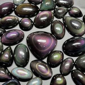 Lote de joyería fina de cabujón colgante de obsidiana arcoíris Natural y jaspe verde de calidad AAA + para pendientes y colgantes - Product Image 2