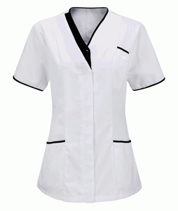 Ensembles de gommage doux et extensible avec bouton latéral Tuniques unies de haute qualité Uniformes d'infirmière de salon médical esthéticienne avec logo personnalisé - Product Image 6