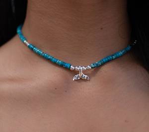 Collar de jaspe azul con diseño de cola de ballena, plata de ley 925, minimalista, hecho a mano, regalo para ella, idea de joyería, pieza bohemia, llamativa. - Product Image 2