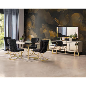 Ensemble de salle à manger moderne de luxe 5 pièces extensible finition or fer entièrement miroir meubles design classique minimaliste rustique - Product Image 1