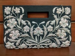 El mejor bolso de mano de lona de moda para mujer con cremallera superior Fashion-Forward Zari bordado Semi piedras preciosas Cadena de perlas decoración de cuentas - Product Image 2