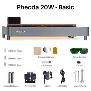 เครื่องแกะสลักและตัดด้วยเลเซอร์ ELEGOO PHECDA 20W พร้อมระบบ Air Assist, เครื่องแกะสลักและตัดด้วยเลเซอร์ CNC สำหรับไม้และโลหะ, สีดำ - Product Image 3