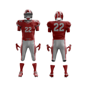 Uniforme de football américain personnalisé casque rouge argent maillot pantalon chaussettes gants ensemble complet équipement de sports d'équipe respirant - Product Image 3
