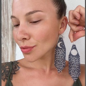<b>Moon</b> Beaded <b>Earrings</b> Starfall Seed Bead <b>Earrings</b> Full <b>Moon</b> <b>Earrings</b> <b>Earrings</b> <b>Moon</b> in Egypt Fringe - Product Image 1