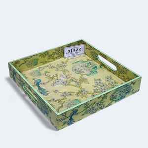 Ensemble de plateaux de service en bois MDF moderne, imprimé émaillé, écologique, avec poignée, 12x12x2 pouces, décoration de Noël pour la maison, artisanat en bois - Product Image 1