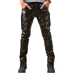 กางเกงหนังสำหรับผู้ชายกางเกงหนังแฟชั่นสำหรับผู้ชายกางเกงหนังแบบลำลองทรงสลิมฟิต - Product Image 1