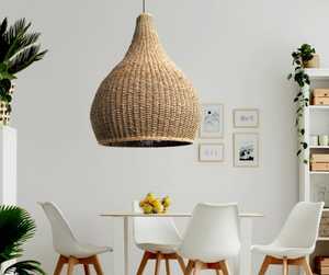 Fait à la main moderne traditionnel asiatique jonc de mer pendentif lampe couverture rustique rotin abat-jour pour la maison Restaurant ferme artisan - Product Image 1