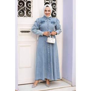 Robe en jean boutonnée devant à col chemise Bleu glacier - Product Image 3