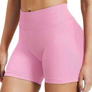 Mallas cortas de cintura alta con logotipo personalizado para mujer, pantalones cortos de Yoga sin costuras con realce de glúteos, lisos en blanco, suaves, elásticos, sólidos - Product Image 1