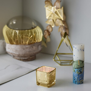 VMC0020GS - Gold Speckled Mercury <b>Cube</b> Votive Candle Holder - 2" - Product Image 5