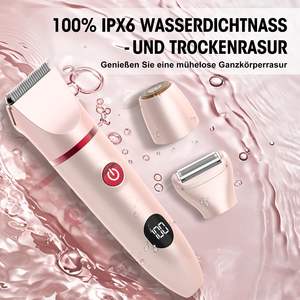 Tondeuse électrique rechargeable 3-en-1 pour femmes, utilisation humide/sèche, pour les poils du bikini et du pubis, épilateur facial avec technologie étanche IPX7 - Product Image 3