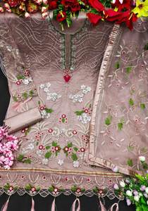 Nouvelle robe de soirée indienne et pakistanaise pour femmes, en viscose, avec broderie lourde en forme de papillon, tissage fantaisie, couleur vive - Product Image 5