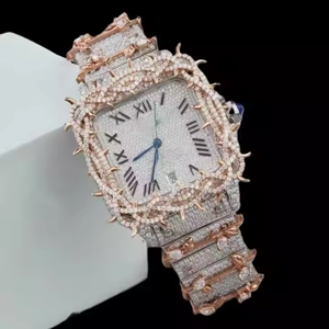 Montre Hip Hop personnalisée mode automatique rose or moissanite diamant élégant luxe bracelet en acier inoxydable entièrement quartz - Product Image 5