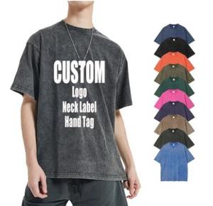 Camisetas de algodón de gran tamaño para hombre, Media manga corta, informales, sueltas, sólidas, ropa de calle, Camisetas largas de gimnasio con logotipo personalizado - Product Image 2