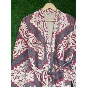 Indian Cotton Kantha <b>Jacket</b> Quilted Embroidered Patchwork Design Unisex Winter Coat Bohemian <b>Kimono</b> Style Knitted Overcoat - Product Image 4