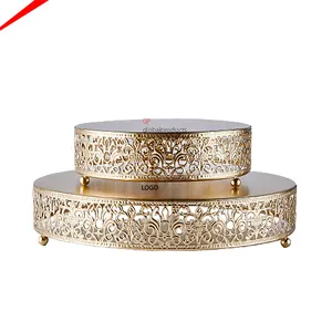 花式婚礼装饰圆形2层蛋糕架，带花卉底金属定制金色蛋糕架