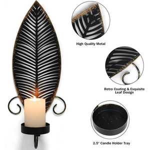 Soporte de vela montado en la pared diseño de hoja de metal con diseño de acabado de hoja negra calidad superior para decoración del hogar precio al por mayor - Product Image 4