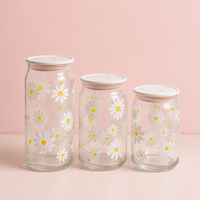 Gobelet en verre en forme de canette de soda avec impression de logo personnalisé et grande fleur de marguerite