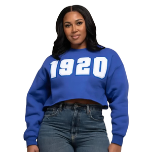 1920 estilo universitario Crop Crewneck sudadera suave polar azul recortado pulóver griego vida ropa para Zeta Phi Beta Sorority - Product Image 1