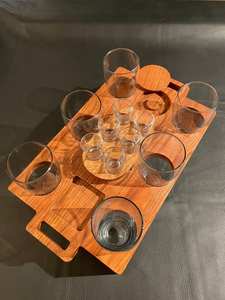 Plateau moderne en bois de noyer pouf avec poignées plateau de service pour la décoration de salon idée cadeau pour la maison - Product Image 5