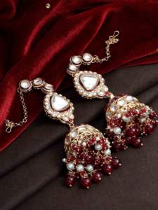 Pendientes Kundan Jhumki, Kundan Jhumki para bodas, Kundan Jhumki con perlas, exquisito Kundan Jhumki, Meenakari Kundan Jhumki - Product Image 2