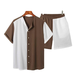 Ensembles personnalisés pour hommes Streetwear boutonné à manches courtes avec logo personnalisé et design costumes pour hommes décontractés - Product Image 6