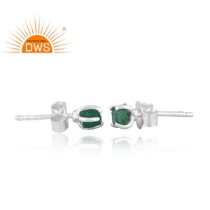 Pendientes de Plata de Ley con Esmeralda Natural en Bruto, Joyería Personalizada para Mujer, Regalo para Ella - Product Image 3