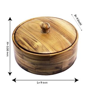 Decorative <b>Wooden</b> Roti <b>Box</b> With <b>Lid</b> Premium Chapati Casserole Round Hotpot Food Container Handcrafted Kitchenware For Serving - Product Image 6