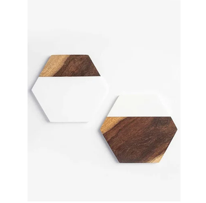 Sous-verre en bois et en marbre de la meilleure qualité Fabricants de forme hexagonale Ensemble de sous-verre de bar personnalisé à un prix raisonnable - Product Image 1