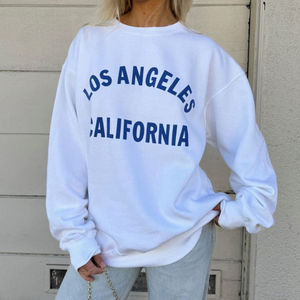 Collegiate Crew Sudadera blanca de gran tamaño personalizada para mujer Sudadera gráfica de Los Ángeles California Cuello redondo de Los Ángeles - Product Image 1