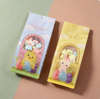 Sachet à soufflet latéral imprimé dessin animé personnalisé avec fenêtre transparente, thermoscellable de qualité alimentaire, à fond plat, pour bonbons et snacks de Pâques