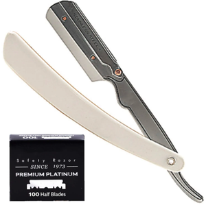 Maquinilla de afeitar de barbero de borde recto para hombre con cuchillas de afeitar de barbero de un solo Borde de acero inoxidable platino 100 para un afeitado de barbería - Product Image 2
