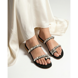 Sandales plates Midnight Onyx Gem 322 BK à bout ouvert, tendance mode - Product Image 6