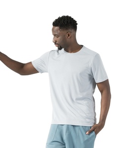 T-shirt personnalisé pour homme à manches courtes, col rond, respirant, séchage rapide, en maille jacquard, couleur unie, avec bordure contrastante, en tissu tricoté de haute qualité - Product Image 2