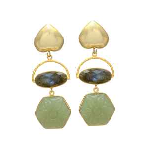 ต่างหูอัญมณีห้อยรูปหัวใจลาบราดอไรต์และหยก - Product Image 1