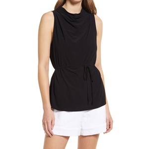 Top in maglia da donna senza maniche con collo ad anello e laccio in vita, colore viola, taglia media - Product Image 1