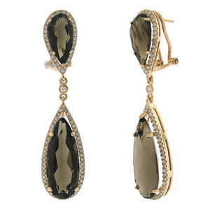 Boucles d'oreilles en or rose 14 carats avec diamant de 0,90 carat et topaze fumée de 19,92 carats, bijoux élégants en diamant - Product Image 3