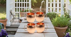 <b>Set</b> of 4 Pure Copper Hammered Moscow Mule <b>Mug</b> with Brass Handle <b>Mugs</b> for Water, 16 Ounce. - Product Image 5