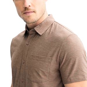 Chemise décontractée pour homme, respirante, durable, anti-rétrécissement, unie, avec boutons sur le devant, manches courtes, mélange coton/polyester - Product Image 3
