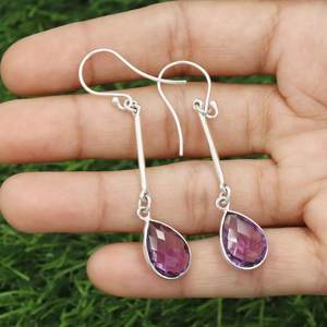 Pendientes colgantes con forma de pera de amatista natural, joyería hecha a mano de Plata de Ley 925, piedra natal de febrero para mujer - Product Image 4