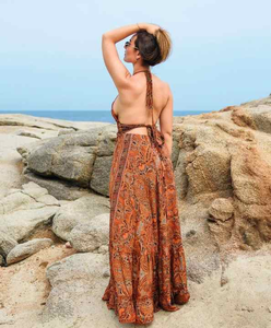 Elegante vestido largo Halter bohemio fluido para mujer traje ideal de verano para vacaciones escapadas a la playa y noches casuales al aire libre - Product Image 3