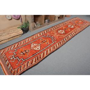 2.9x13.1 ft Turkish <b>Runner</b> Rug, <b>Red</b> White Vintage Moroccan Wool Rug - Product Image 5