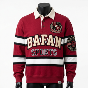 Chemises de rugby pour hommes en tissu polaire coton-polyester durable, design classique à rayures, logo brodé personnalisé. - Product Image 6